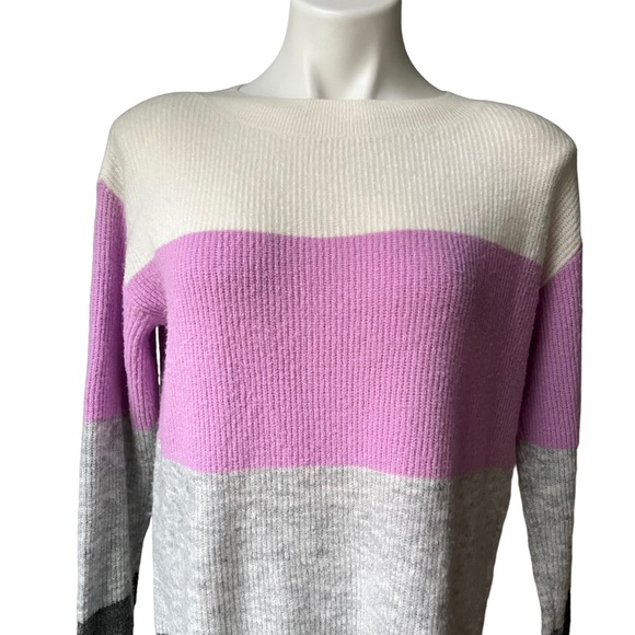 Talbots Wide Striped Sweater, Cream, purple and Grey - Picture 8 of 11